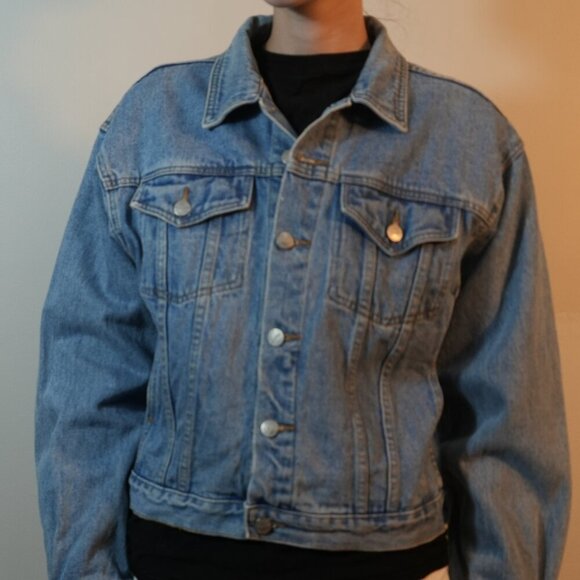 Vintage District Gasoline Denim Jean Jacket - Oversized Trucker Style - Size M - Picture 1 of 6